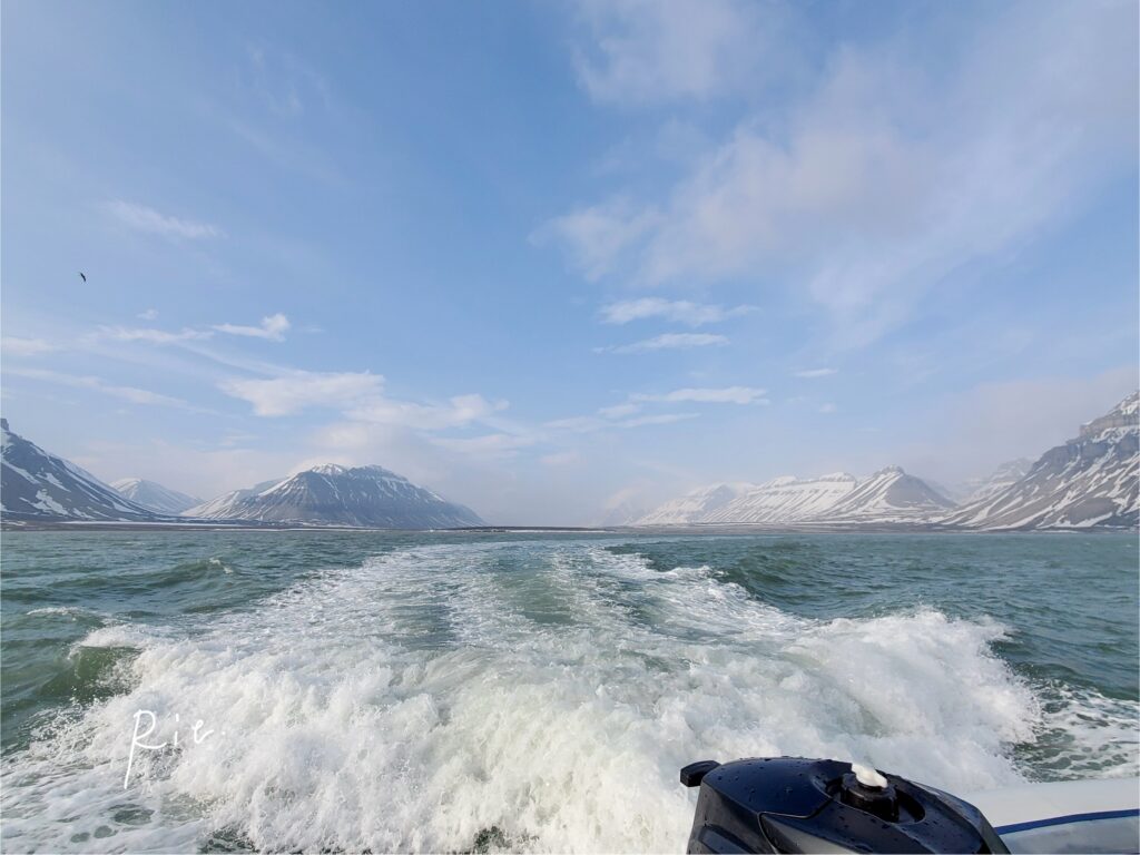 絶景ポイントから船を走らせる様子