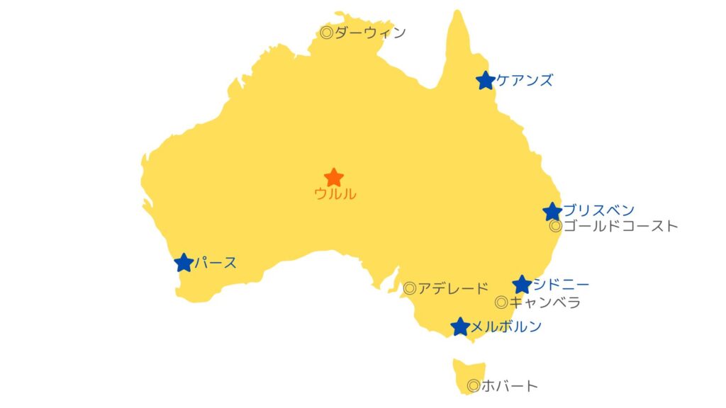 アリススプリングス空港への就航都市の場所(日本からの直行便がある都市)